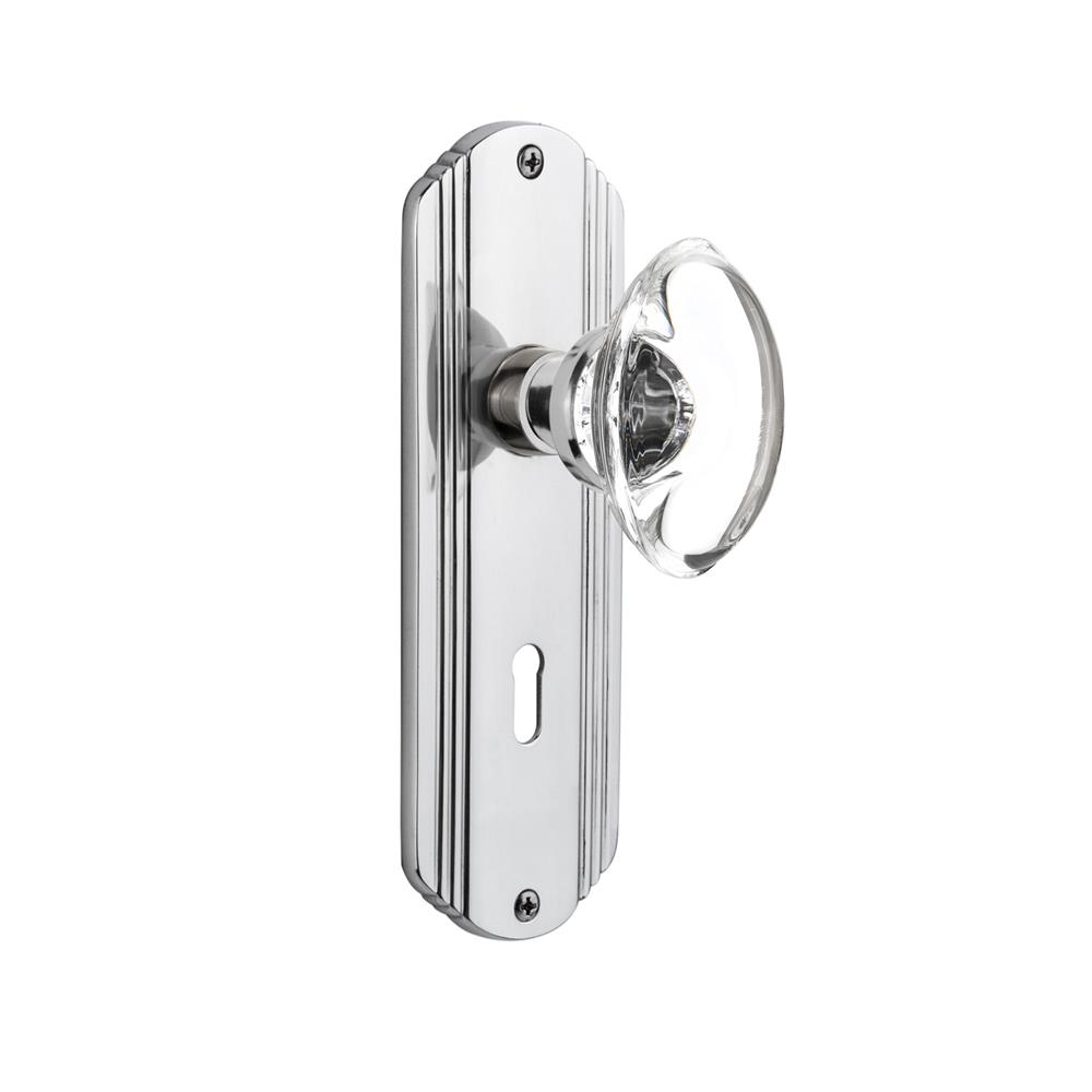Nostalgic Warehouse DECOCC Passage Knob Deco Plate with Oval Clear Crystal Knob with Keyhole in Bright Chrome